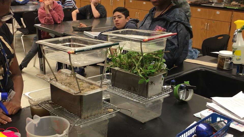 The rainfall simulator demonstrates stormwater infiltration and runoff, soil erosion and deposition