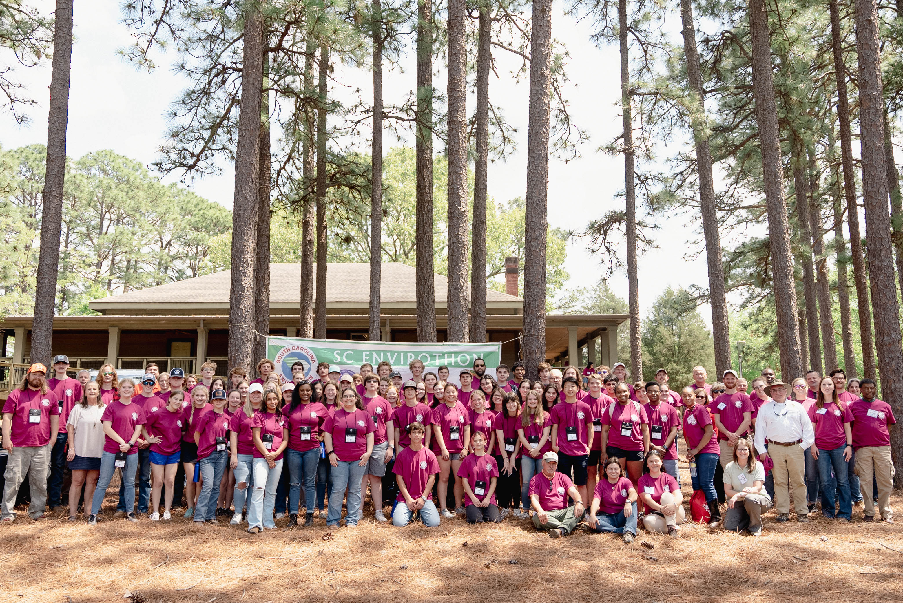 High school students and team coaches pose for a group photo at the SC Envirothon competition
