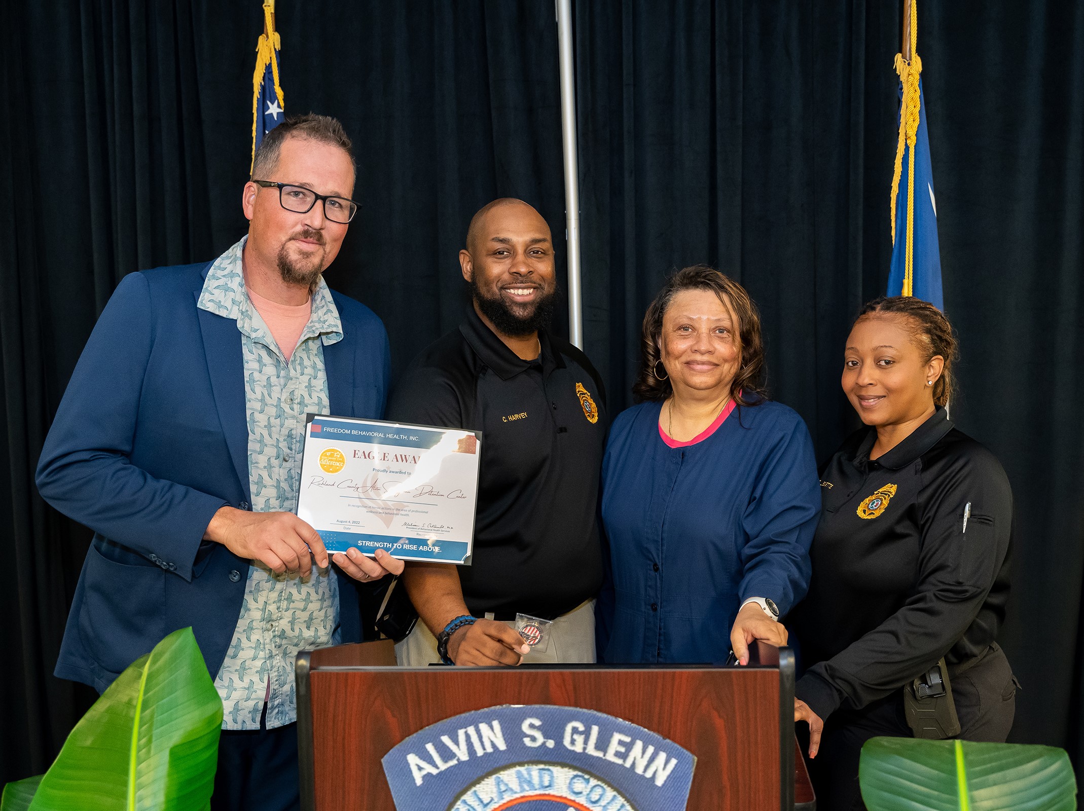 Alvin S. Glenn Detention Center receives the Eagle Award from Freedom Behavioral Health Inc.