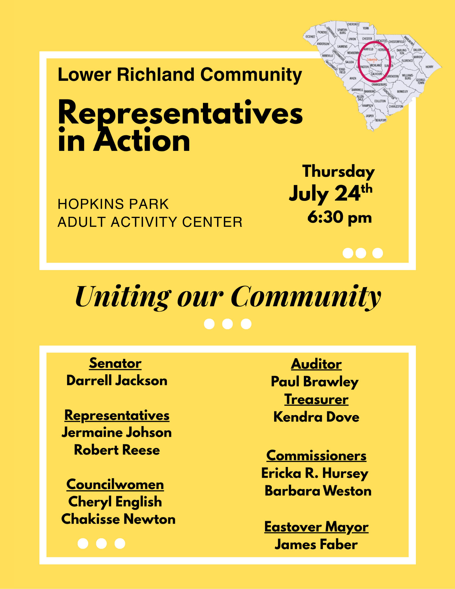 Lower Richland Community Representatives in Action meeting - July 24, 2025