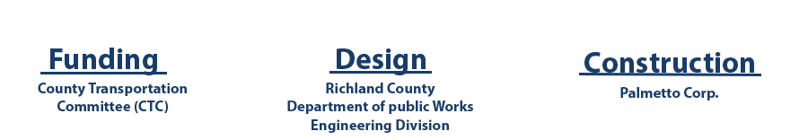 Funding by County Transportation Committee, Design by Richland County's Department of Public Works Engineer Department, Construction by palmetto Corporation